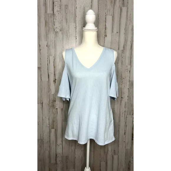 Banana Republic Women's Blue‎ V-Neck Cold Shoulder Blouse Size Medium - Picture 1 of 5